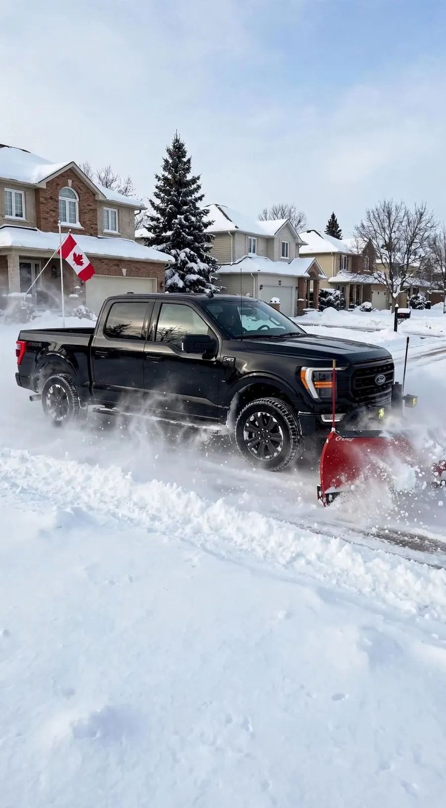 Plow truck pushing snow off the road