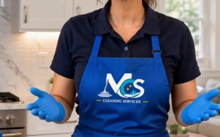 Cleaner in an MCS apron in a bright kitchen